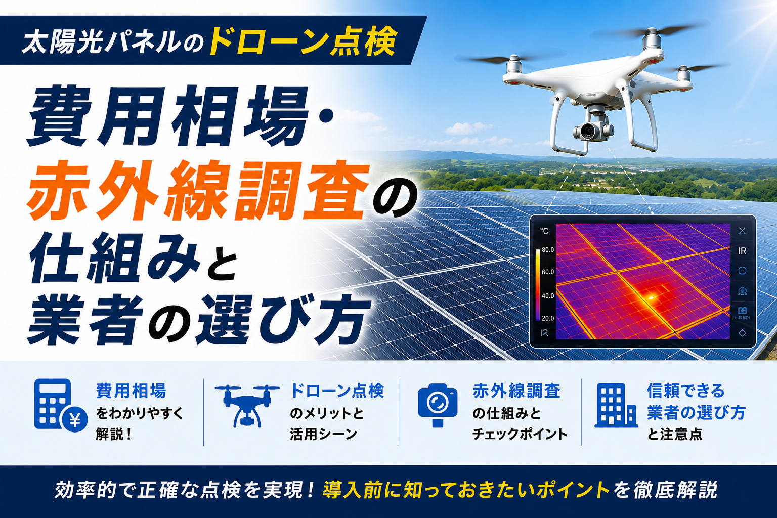 太陽光パネルのドローン点検｜費用相場・赤外線調査の仕組みと業者の選び方